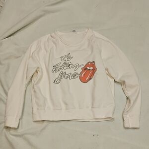 American Eagle LET LUV The Rolling Stones White Crop Sweatshirt Size Small